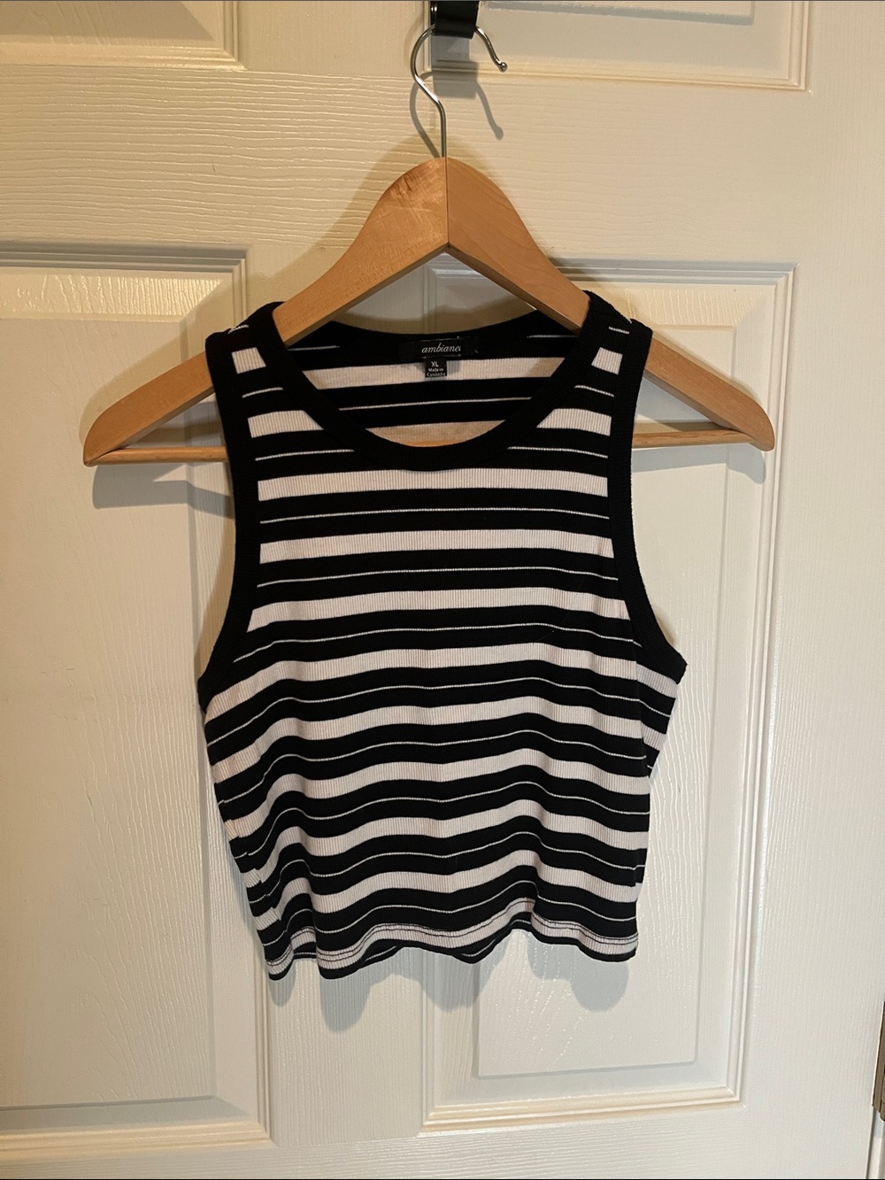 Ambiance Black & White Striped Rib-Knit Tank